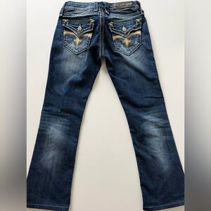 Rock Revival Blue Jeans with Tan Embroidery Size 27